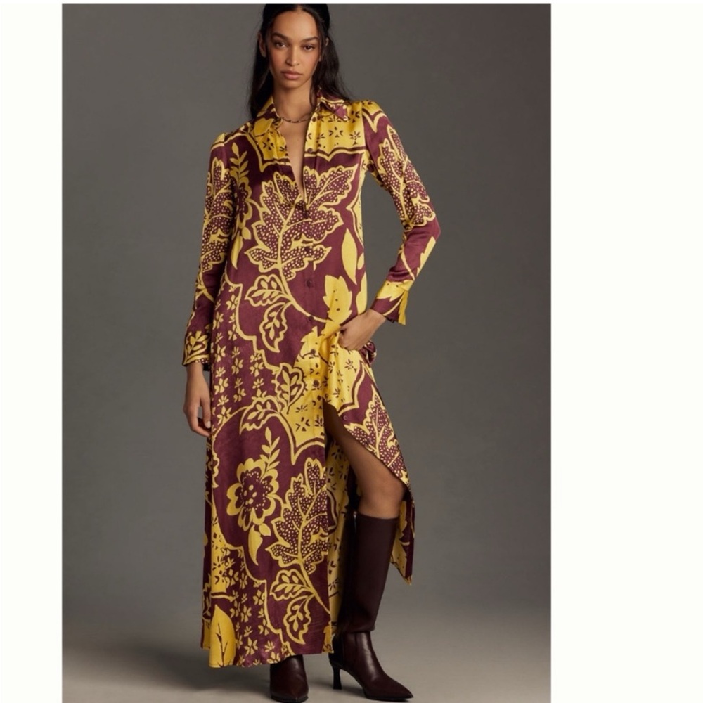 NWT Anthro Corey Lynn Calter Long-Sleeve Printed Shirt Dress - Picture 2 of 7